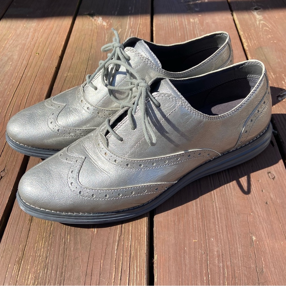 Cole Haan Grand.OS Waterproof Silver Lace-Up Oxford W07640 Womens Size 9.5